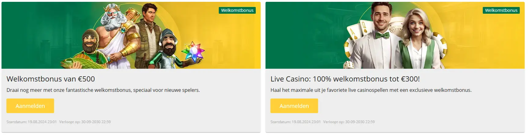 Sectie met promoties en beloningen voor casino spelers
