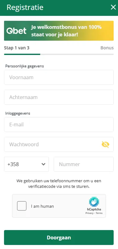 Snel formulier om een spelersaccount aan te maken